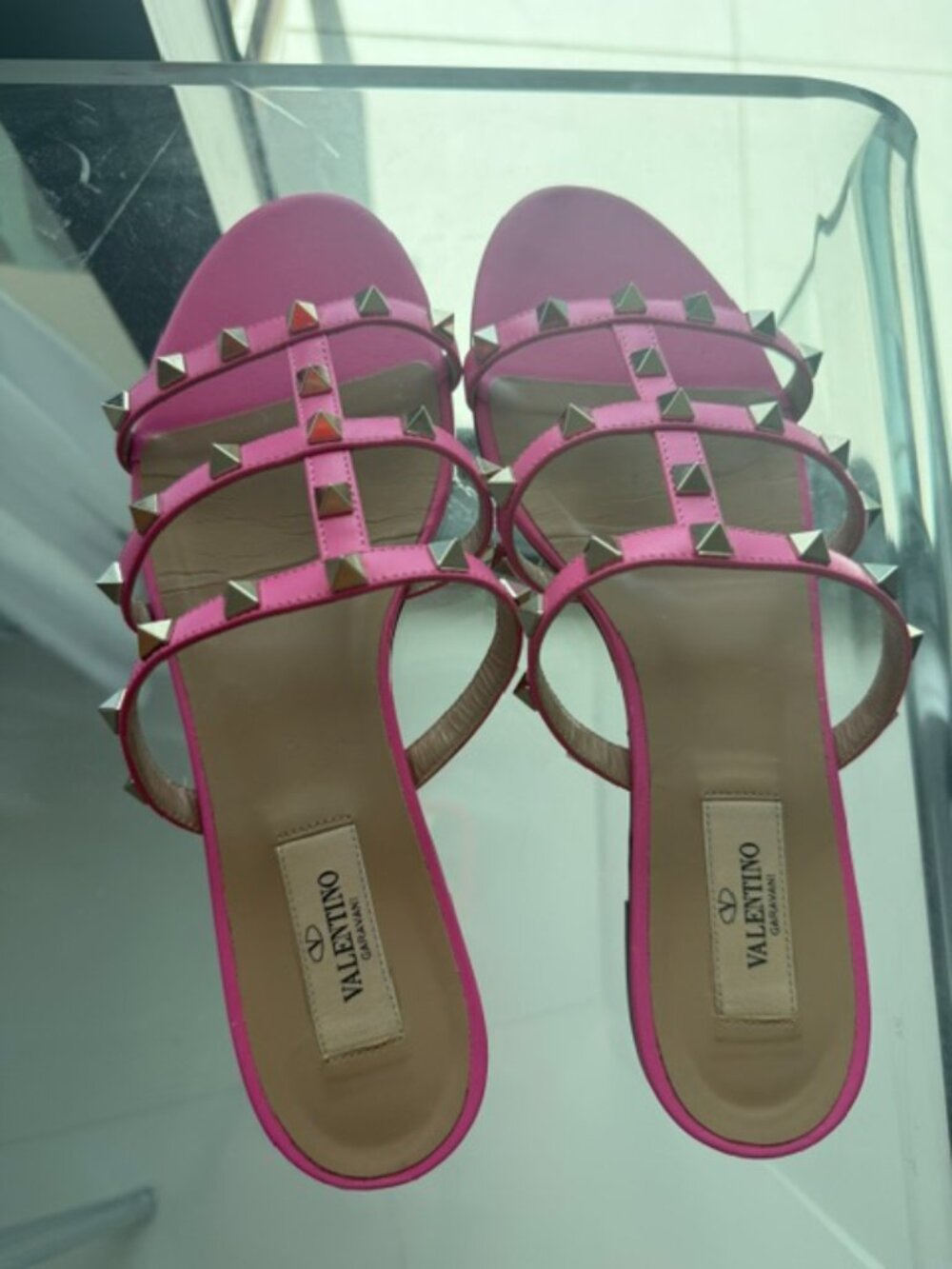 Valentino Hot Pink Rockstud Caged Leather Sandal 38.5